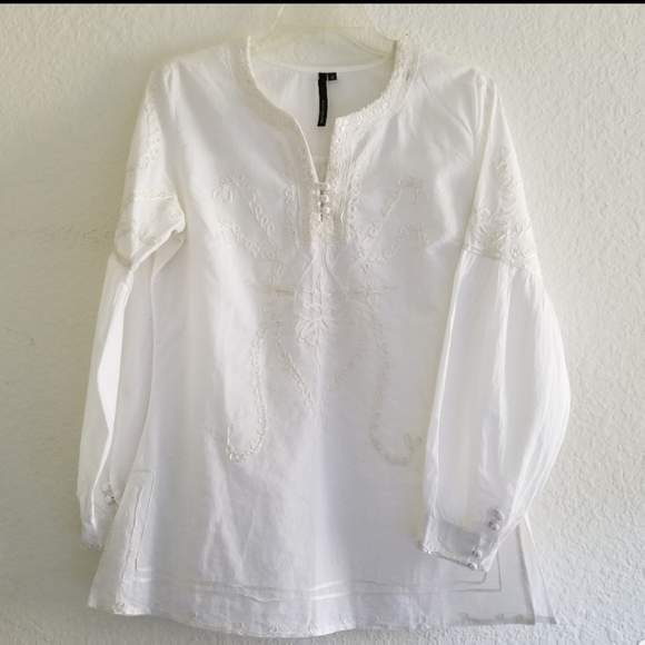 Kay Celine Tops - Kay Celine Embroidered Sequin Tunic Top White Size Small